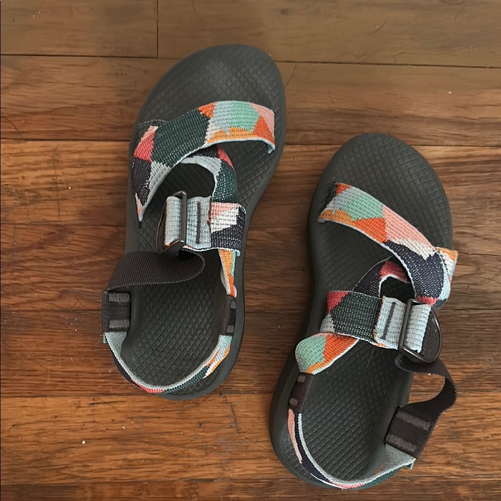 Chaco Green and Orange Sport Sandals with Adjustable Straps